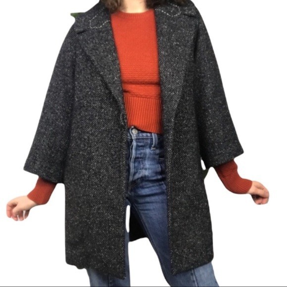 Cabi Blair Oversized Wool Jacket Pea Coat Tweed Navy Pockets #689 Fall Small - Picture 2 of 16